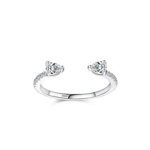 S925 Sterling Silver Pear Shaped Water Drop Open Ring For Women Elegant Zirconia Adjustable Fashion Jewelry Finger Ring