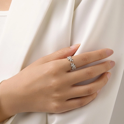 S925 Sterlingsilber Blatt Öffnen Verstellbarer Ring Mit Strass Wald Stil Zarter Feiner Schmuck Für Damen Fingerring