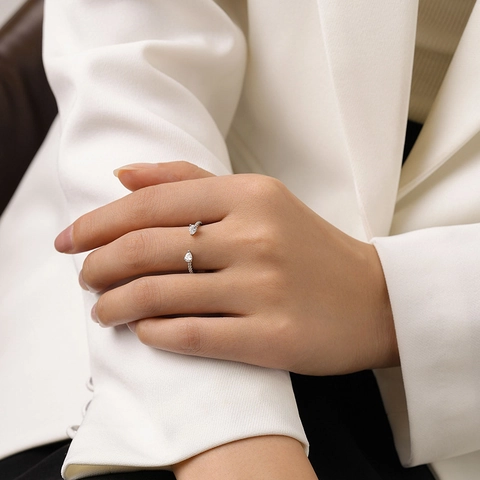 S925 Sterling Silver Pear Shaped Water Drop Open Ring For Women Elegant Zirconia Adjustable Fashion Jewelry Finger Ring