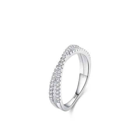 Anello a Croce in Argento Sterling 925 con Strass per Donna Squisita Linea Ondulata Intrecciata Geometrica Anello Regolabile Gioielli