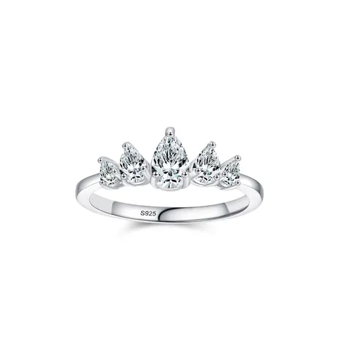 Luxury 925 Sterling Silver Teardrop Crown Ring For Women Elegant Rhinestone Inlaid Fashion Commuter Finger Ring Jewelry Gift