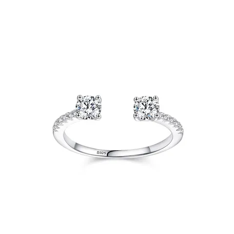 925 Sterlingsilber Offener Verstellbarer Ring Für Damen Minimalistisch Geometrisch Doppelt Rund Zirkonia Eingelegt Fingerring Modeschmuck Geschenk