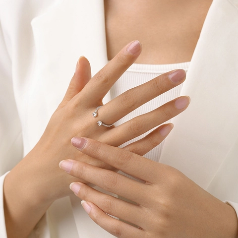 925 Sterlingsilber Offener Verstellbarer Ring Für Damen Minimalistisch Geometrisch Doppelt Rund Zirkonia Eingelegt Fingerring Modeschmuck Geschenk