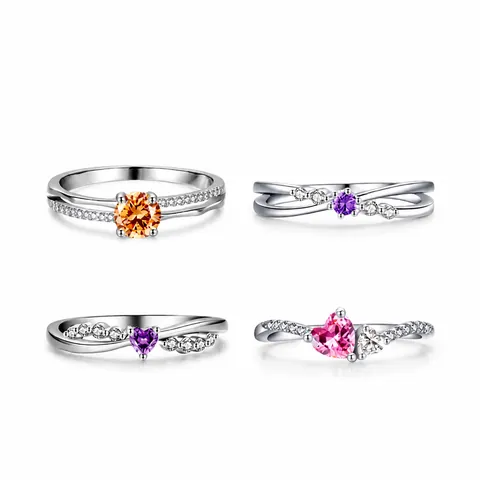 Anello in Argento Sterling 925 Con Zirconia Colorata per Donna Semplice Forma di Cuore Micro Pave Intarsiato Anello di Moda