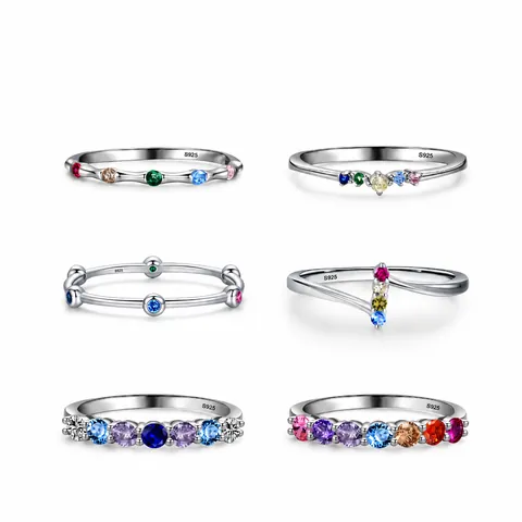 Anello in Argento Sterling 925 con Zirconia Arcobaleno per Donna Fascia Impilabile Geometrica Minimalista Gioielli alla Moda