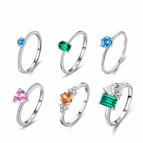 Anello in Argento Sterling 925 con Zirconia per Donna Scintillante Geometrico Gemma Colorata Anello Sovrapponibile Gioielli di Lusso