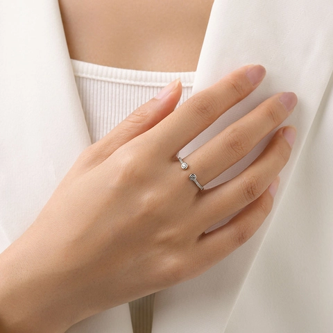 S925 Sterling Silver Open Ring For Women Minimalist Micro Inlaid Zirconia Geometric Adjustable Light Luxury Jewelry Gift