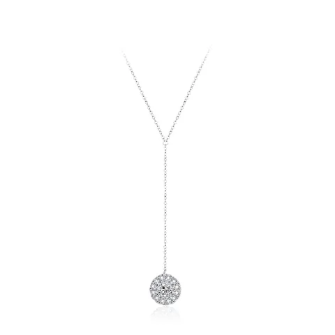 Collana a Y in Argento Sterling 925 con Ciondolo Rotondo in Zirconia per Donna Gioielli Minimalisti con Catena Regolabile