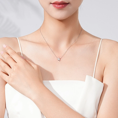 S925 Sterling Zilver Ster Hanger Halsketting Voor Vrouwen Zirkonia Sprankelende Polaris Sleutelbeen Ketting Lichte Luxe Fijne Sieraden