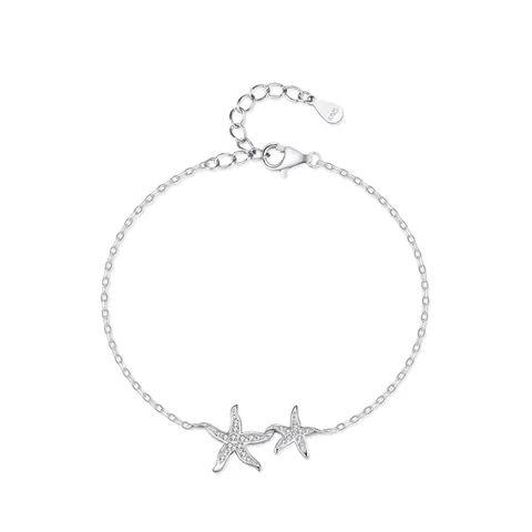 S925 Sterling Silver Starfish Rhinestone Bracelet For Women Elegant Adjustable Marine Life Jewelry Sparkly Charm Bangle
