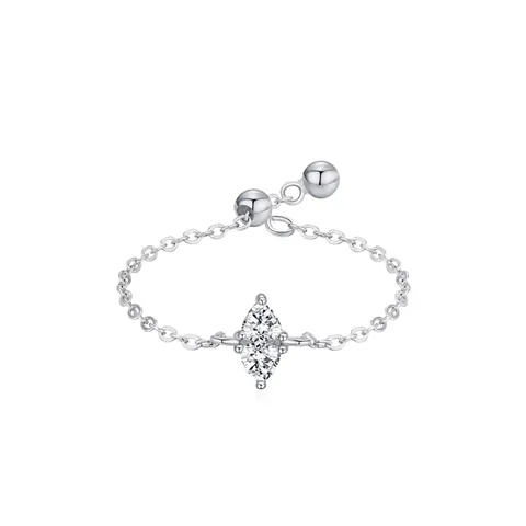 925 Sterling Silver Water Drop Marquise Rhinestone Chain Ring For Women Adjustable Open Finger Ring Light Luxury Jewelry