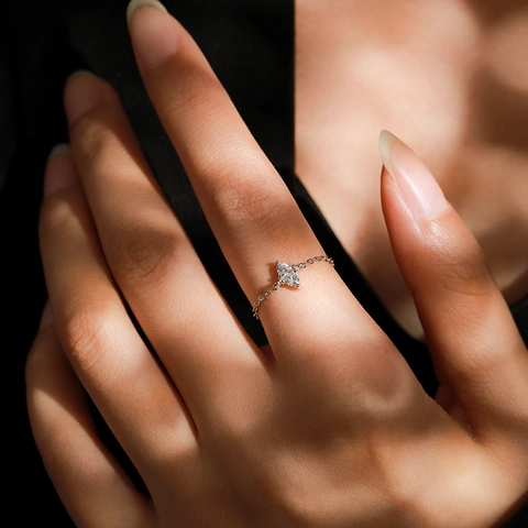 925 Sterling Silver Water Drop Marquise Rhinestone Chain Ring For Women Adjustable Open Finger Ring Light Luxury Jewelry