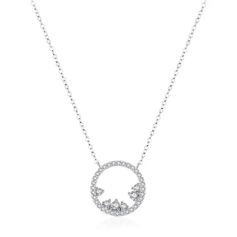 Collana con Ciondolo Rotondo in Argento Sterling S925 per Donna Elegante Zirconia Pavé Design Montagna Gioielli di Moda