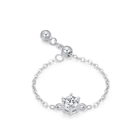925 Sterlingsilber Verstellbarer Kettenring Für Damen Luxuriöser Solitär Strass Sechsklauen Eingelegt Mode Fingerschmuck