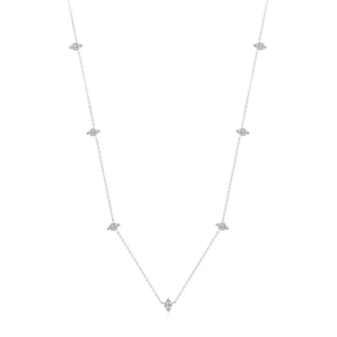 Collar Elegante Francés de Plata de Ley 925 para Mujer Cadena de Clavícula con Circonia Corte Marquesa Joyería de Lujo Minimalista