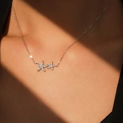 925 Sterling Zilver Zeester Hanger Halsketting Voor Vrouwen Micro Ingelegd Zirconia Oceaan Stijl Sleutelbeen Ketting