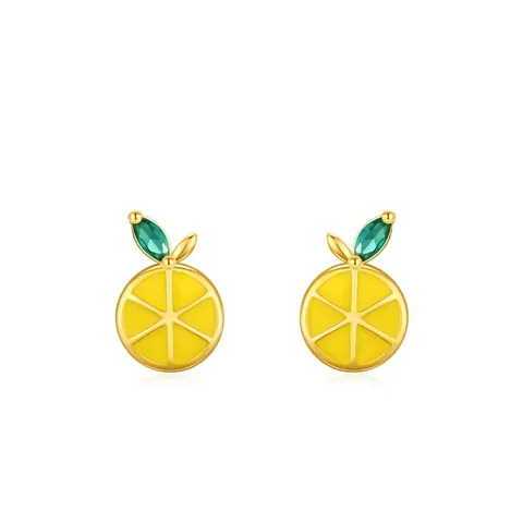Schattige S925 Sterling Zilveren Citroen Emaille Oorknopjes Voor Vrouwen Tiny Fruit Micro Ingelegd Strass Vergulde Elegante Kleine Sieraden