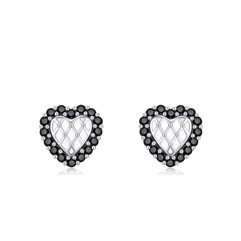 Pendientes de Botón de Corazón de Plata de Ley 925 Con Circonia Negra Diseño Acolchado Vintage Pendientes para Mujer Joyería