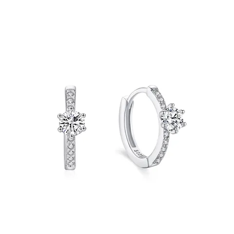 925 Sterling Silver Round Cubic Zirconia Huggie Hoop Earrings For Women Luxury Pave Rhinestone Fashion Jewelry Gift