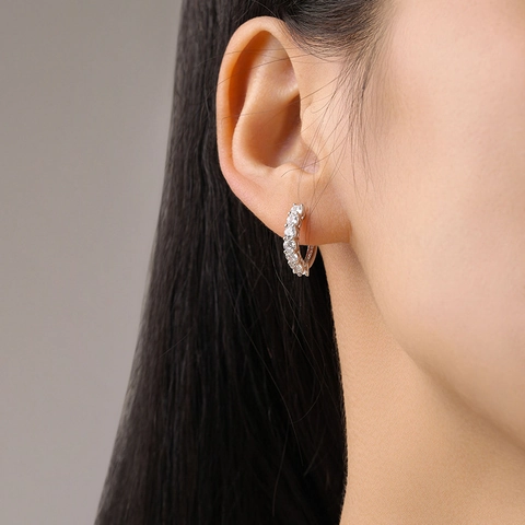 925 Sterling Silver Rhinestone Hoop Earrings For Women Fashion Geometric Micro Inlay Huggie Earrings Jewelry Accessory