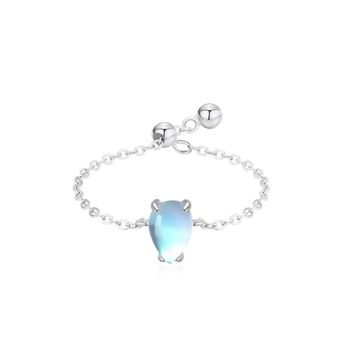 S925 Sterlingsilber Wassertropfen Mondstein Kette Ring Damen Elegant Verstellbar Dünner Fingerring Ins Stil Modeschmuck