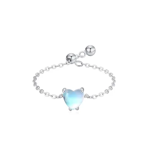 925 Sterlingsilber Herz Mondstein Ring Für Damen Minimalistisch Verstellbarer Kettenschmuck Zierlicher Edler Schmuck Geschenk