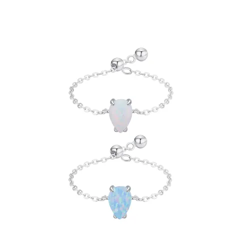 S925 Sterlingsilber Birnenschliff Opal Verstellbarer Kettenring Für Damen Minimalistisch Wassertropfen Gliederkette Ring INS Stil Schmuck Geschenk