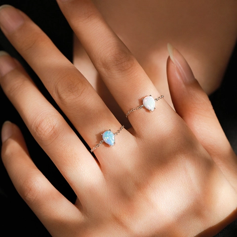 S925 Sterlingsilber Birnenschliff Opal Verstellbarer Kettenring Für Damen Minimalistisch Wassertropfen Gliederkette Ring INS Stil Schmuck Geschenk