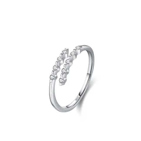 925 Sterling Silver Geometric Open Ring For Women Adjustable Zirconia Double Row Silver Ring Minimalist Fashion Jewelry