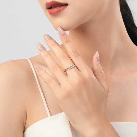 925 Sterling Silver Geometric Open Ring For Women Adjustable Zirconia Double Row Silver Ring Minimalist Fashion Jewelry