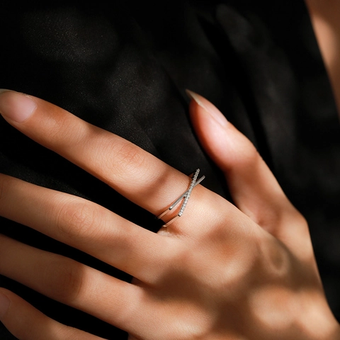 Bague Croisée en Argent Sterling 925 pour Femme Avec Zirconia Scintillant Incrusté Bague en X Bijoux de Mode