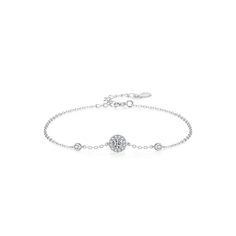 925 Sterling Silver Minimalist Round Halo Bracelet For Women Sparkling Micro-inlaid Zirconia Thin Adjustable Chain Jewelry Gift