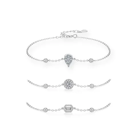 Bracelet en Argent Sterling 925 Géométrique Goutte d'Eau Rond Strass pour Femmes Bijoux de Mode de Luxe S925 Bracelet Chaîne Fine Cadeau