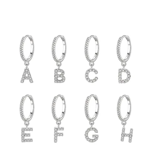 Enkele 925 Sterling Zilveren Alfabet Letter Huggie Hoop Oorbellen Voor Vrouwen Ingelegde Zirconia Minimalistische Sieraden