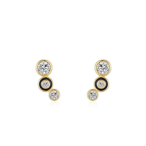 Prachtige 925 Sterling Zilveren Zwart Emaille Bubbel Oorknopjes Voor Vrouwen Japans Minimalistisch Zirconia Micro Ingelegde Vergulde Geometrische Oorbellen Mode Sieraden