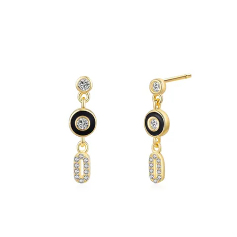 925 Sterling Silber Ohrstecker-Stift Zirkonia Schwarz Emaille Geometrische Ohrstecker 14K Vergoldet Nischen-Design Damen Schmuck