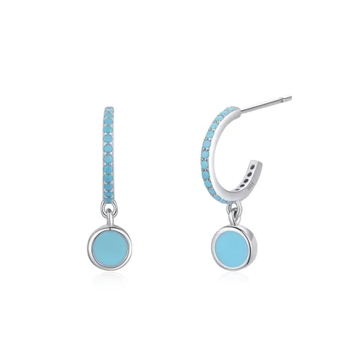 Vintage S925 Sterling Silver Artificial Turquoise Drop Earrings Luxury Geometric Round Rhinestone Hoop Earrings For Women