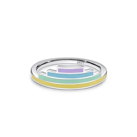 S925 Sterling Zilveren Regenboog Emaille Ring Voor Vrouwen Minimalistisch Geometrisch Veelkleurig Stapelbaar Mode Sieraden