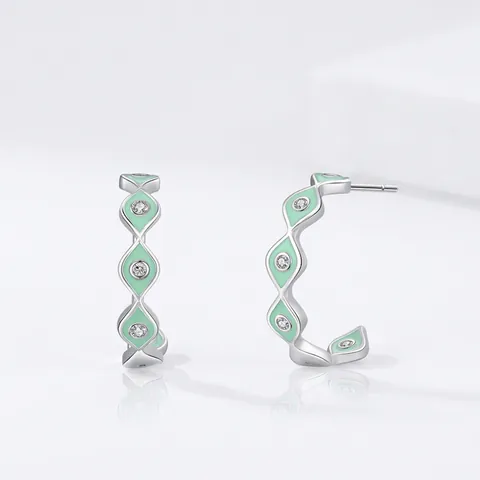 Elegante 925 Sterling Zilver Boze Oog Oorknopjes Voor Dames Munt Groen Email Zirconia Ingelegd C-Vormige Lichte Luxe Sieraden