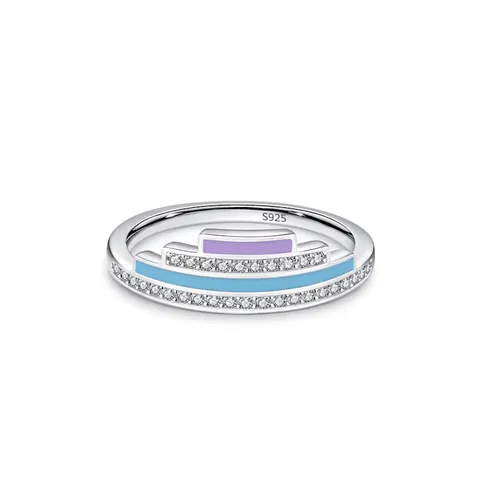 Anello in Argento Sterling 925 con Smalto Dopamina e Zirconia per Donna Geometrico a Gradini Anello da Dito Gioielli Moderni Minimalisti