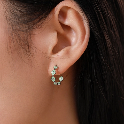 Elegante 925 Sterling Zilver Boze Oog Oorknopjes Voor Dames Munt Groen Email Zirconia Ingelegd C-Vormige Lichte Luxe Sieraden