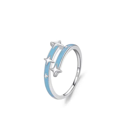 S925 Sterling Silber Blau Emaille Stern Ring Elegant Minimalistisch Verstellbar Offener Ring Für Damen Mode Schmuck Geschenk