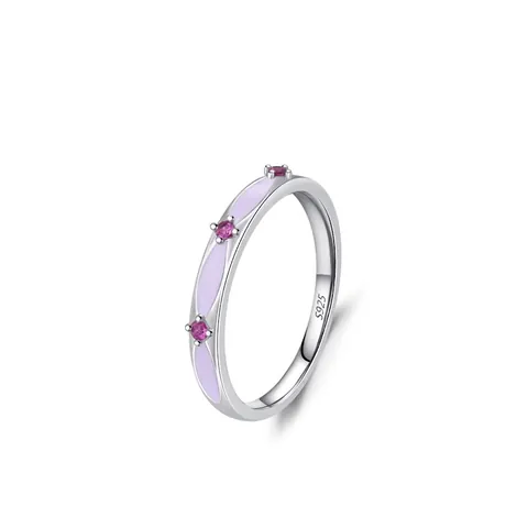 925 Sterling Silver Geometric Enamel Ring For Women Pink Zirconia Micro Inlaid Minimalist Stackable Fashion Jewelry Finger Ring