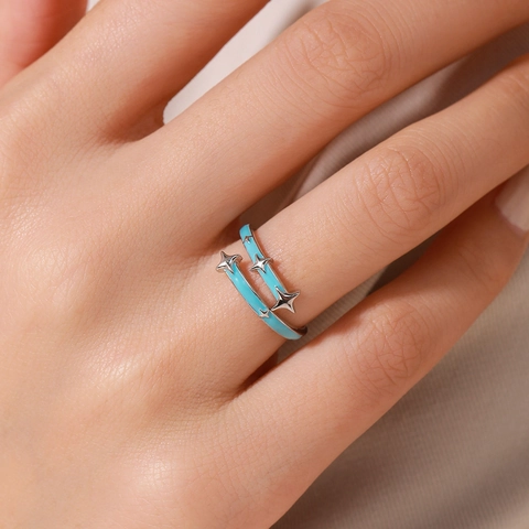 S925 Sterling Silber Blau Emaille Stern Ring Elegant Minimalistisch Verstellbar Offener Ring Für Damen Mode Schmuck Geschenk