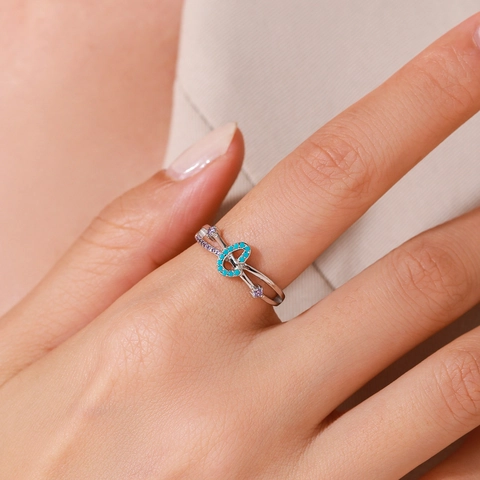 S925 Sterling Silver Turquoise Cross Ring For Women Purple Zirconia Double Line Infinity Geometric Fashion Jewelry Gift