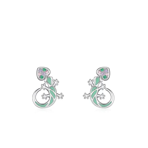 925 Sterlingsilber Süße Eidechse Regenbogen Zirkonia Ohrstecker Kreative Emaille Tier Ohrringe Mode Schmuck Für Damen