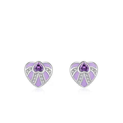 925 Sterlingsilber Lila Emaille Herz Ohrstecker Für Damen Pflastern Strass Klein Elegant Schmuck Geschenk