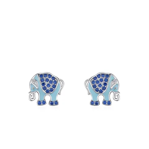 Pendientes de Botón de Elefante de Plata de Ley 925 Para Mujer Animal Lindo Esmalte Azul Circonia Incrustada Joyería Regalo