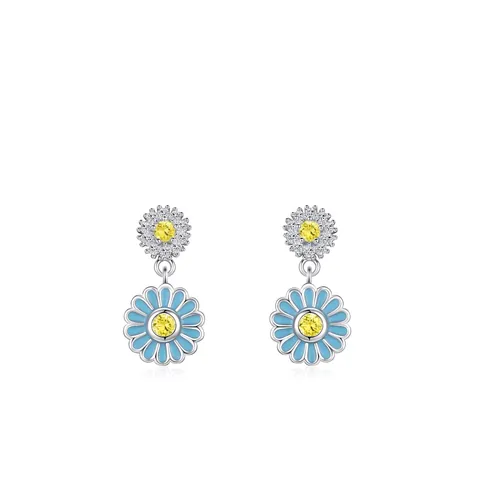 925 Sterlingsilber Gänseblümchen Ohrstecker Blau Emaille Gelb Zirkonia Blume Elegante Sonnenblumen Ohrringe Für Damen