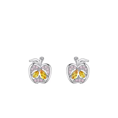 925 Sterlingsilber Apfel Ohrstecker Gelb Rosa Zirkonia Süßes Frucht Design Für Damen Modeschmuck Accessoires